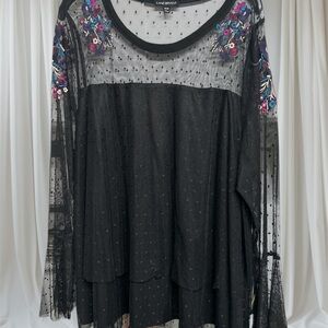 Lane Bryant Black Sheer Floral Blouse